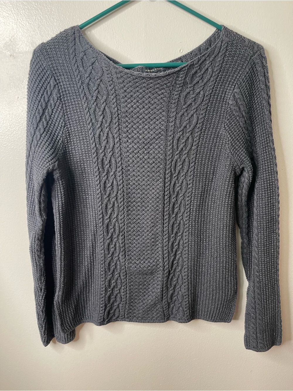 JEANNE PIERRE Gray Cable Knit Scoop Neck Sweater